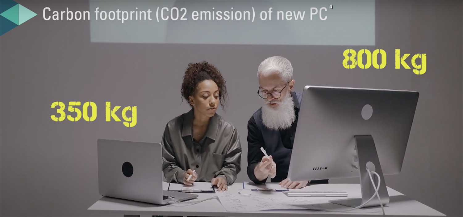 Carbon footprint (C02e) emission of a new laptop and desktop stands at 350 kg and 800 kg respectively.